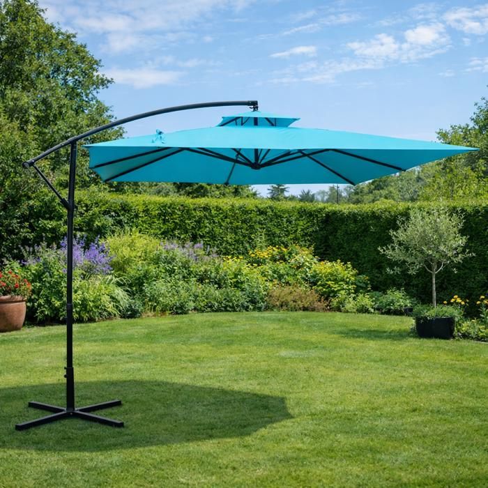 CAPRI - Parasol carré déporté 3x3 bleu en aluminium