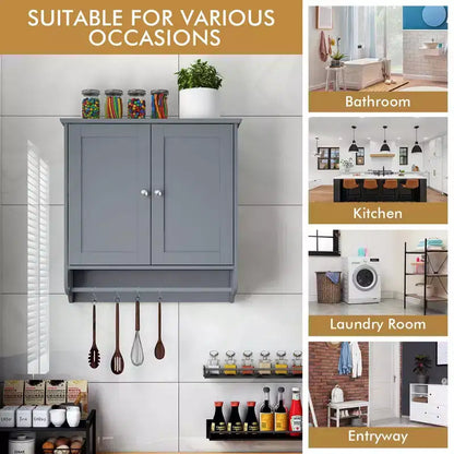 Armoire de salle de bain murale Costway avec barre porte-serviettes marron/gris