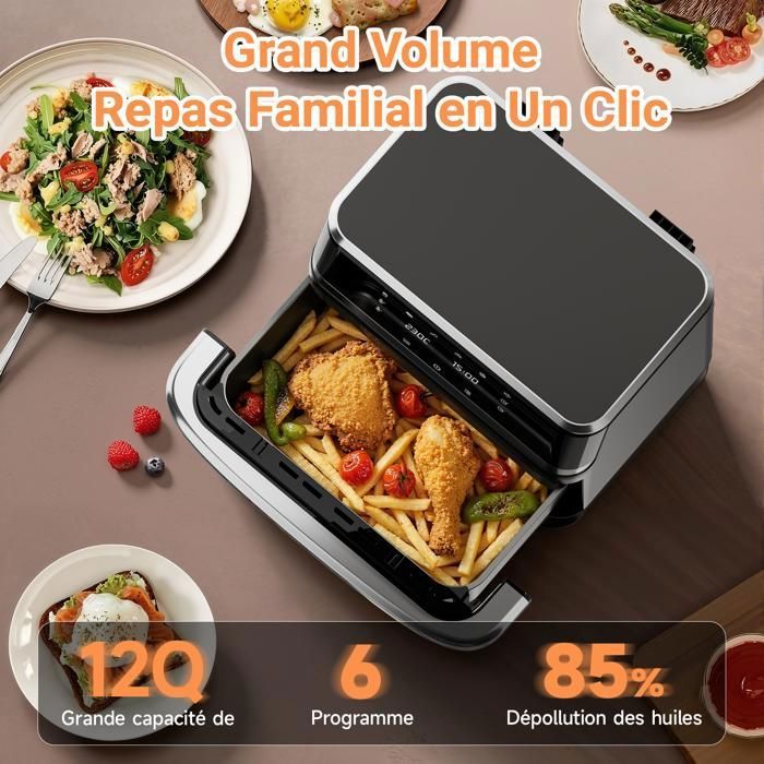 Friteuse sans huile Vulcanterre - Airfryer BW8020D - 12 L Capacité  - Cuisine multi - programmes - Cavité métallique - Écran LED