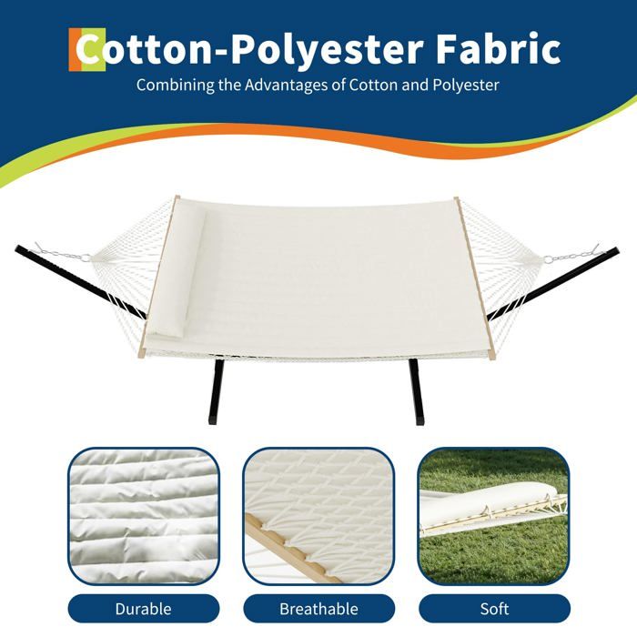 Hamac Double avec Support - 450 lbs, Toile Coton & Coussin Amovible - Pour Jardin, Intérieur/Extérieur, Vert