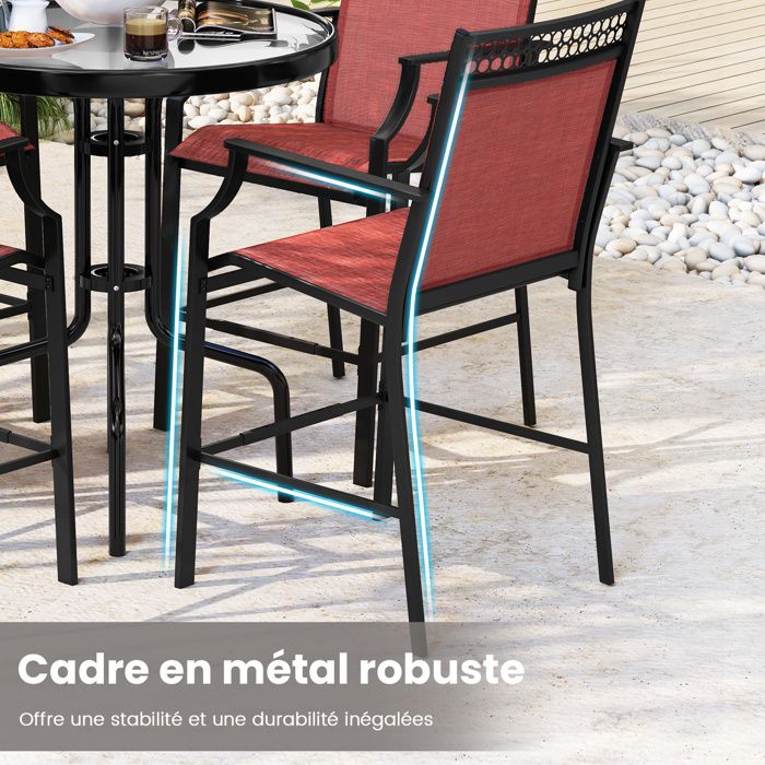 COSTWAY Lot de 2 Chaises de Jardin, Tissu Respirant, Chaises à Manger Empilables avec Accoudoirs, pour Patio Terrasse Porche, Bleu