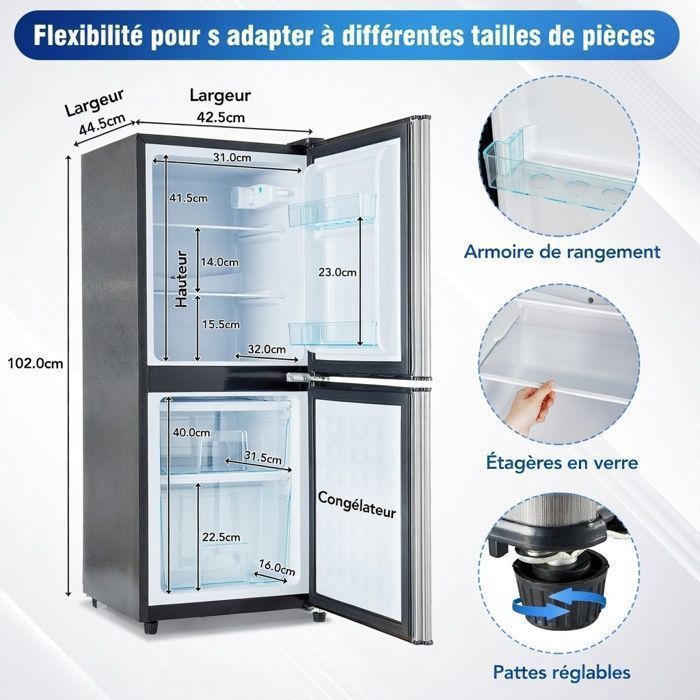 Mini réfrigérateur - Memkey - 76 L - 43,5 x 40 x 71,6 cm - Noir - LED, 6 L congélateur