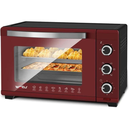 WOLTU Four Électrique 32L, Four de Table 1600W, Minuterie 60 min,100-230℃, Porte à Double Vitrage, Rouge+Noir W0ITT1014