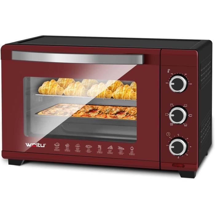 Four électrique de table WOLTU 32L - 1600W - Minuterie 60 min - 100-230℃ - Porte à double vitrage - Noir