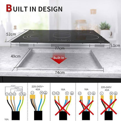 Plaque Vitrocéramique - ISEASY - 3 Feux - 5500W - Tactile - Encastrable 59x52 cm