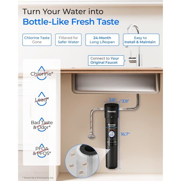 Waterdrop 10UB Système de Filtre à Eau Sous Évier avec Robinet Dédié, 11K Gallons de Filtration D'eau de Grande Capacité