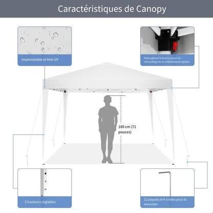 Tonnelle de Jardin 3x3m Tente Pavillon de Jardin Pliante pour Exterieur,imperméable avec 4 Côtés,Blanc