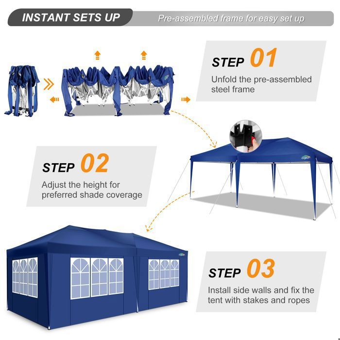 Tonnelle Tente 3x6m Pliant Tonnelle de Jardin, étanche Pavillon Tente de réception pour Exterieur,Bleu foncé