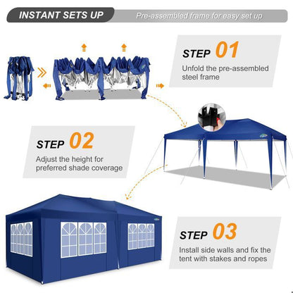 Tonnelle Tente 3x6m Pliant Tonnelle de Jardin, étanche Pavillon Tente de réception pour Exterieur,Bleu foncé