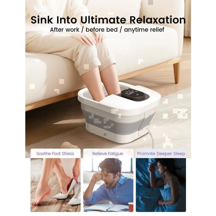 Bain de Pieds Massage pliant ALLJOY, température constante, Écran tactile, Masseur de Pieds Pliable avec Bulles