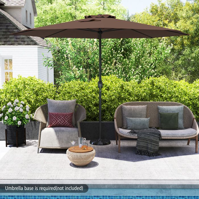 Parasol de Jardin, GIANTEX 360 cm Parasol de Terrasse-Toile Polyester Anti-Soleil UV-Grille D'aération-pour Piscine, Cour, Brun