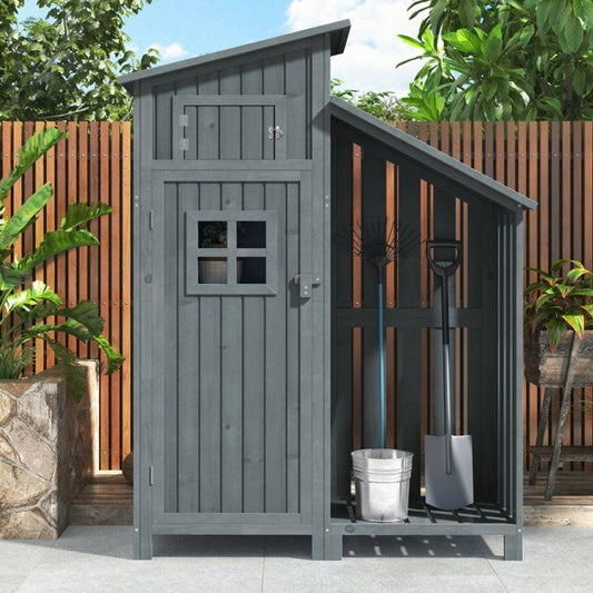 Abri de jardin - remise pour outils -124x46x174cm - Toit Imperméable et durable - Bois de qualité - gris