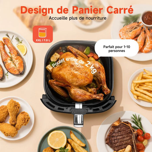 Aigostar Cube-Friteuse  Air sans Huile de 7L, 1900W. 7 Prprogrammes,Mode Manuel et Fonction Maintien au Chaud. Panneau Tactile LED