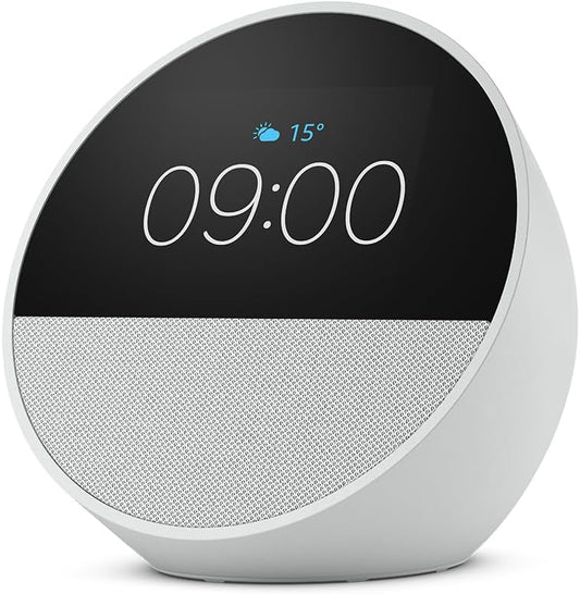 Amazon Echo Spot (Nouvelle génération) | Réveil connecté avec un son de qualité et Alexa | Blanc