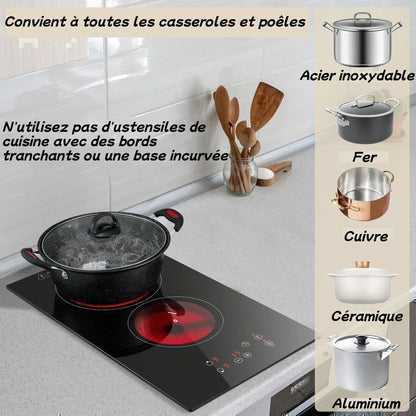 Plaque Vitrocéramique 4 Feux Encastrable,Sndoas 60cm Table de Cuisson,9 Niveaux de Puissance, Minuteur Intégré,6700W