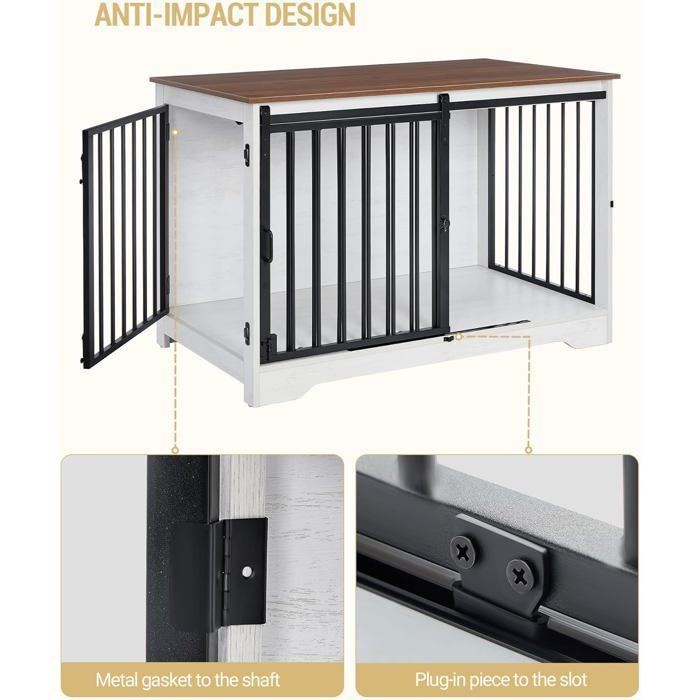 Cage pour Chien, 100 cm Meuble Cage Chien,avec Porte coulissante, 2 Portes, Niche Moderne pour Chiens, 100 x 60 x 68 cm, Noir