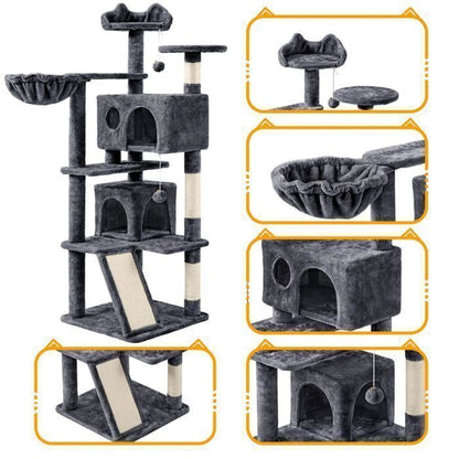 Yaheetech Arbre à Chat Chatons Grattoir Griffoir avec 3 Plateformes/2 Niches/Poteaux en Sisal 49,5 x 49,5 x 137 cm Gris foncé