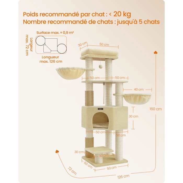 Arbre à Chat avec Couvertures Douces, 2 Brosses pour Chat, Grandes Plateformes, Marron