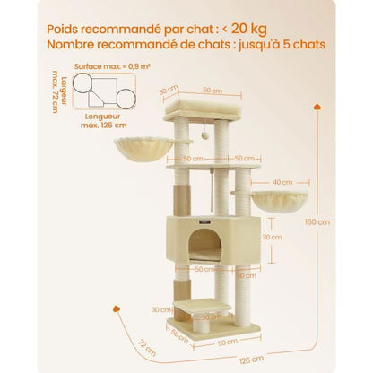 Arbre à Chat avec Couvertures Douces, 2 Brosses pour Chat, Grandes Plateformes, Marron