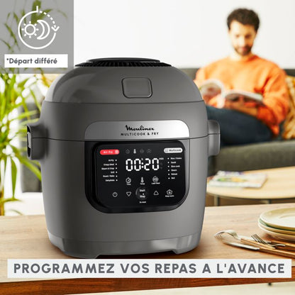 Moulinex Multicook & Fry, Multicuiseur et air fryer intégré, 12 programmes, Cuisson sur 2 niveaux, Capacité 6L, MZ730BF0