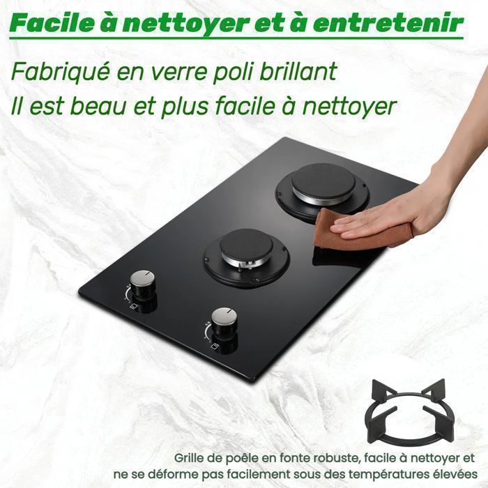 Plaque de cuisson gaz,Table Gaz,2 foyers,Verre Trempé,4200 W,Sécurité Thermocouple,Gaz Naturel/Propane,noir