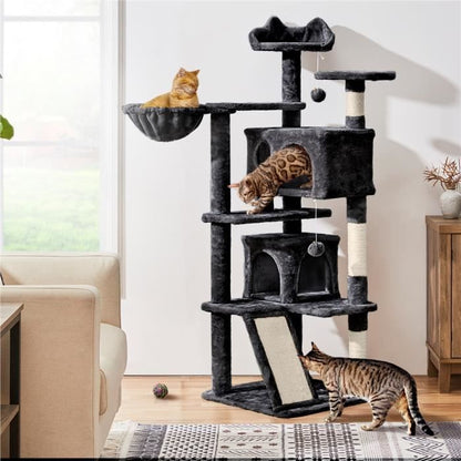 Yaheetech Arbre à Chat Chatons Grattoir Griffoir avec 3 Plateformes/2 Niches/Poteaux en Sisal 49,5 x 49,5 x 137 cm Gris foncé