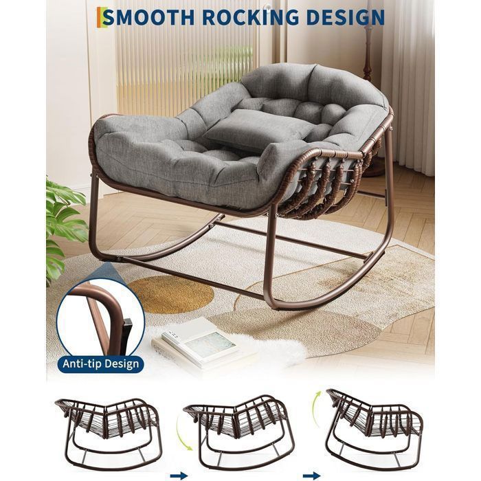 Chaise à bascule pour l'intérieur avec coussin rembourré ,Chaise à bascule en forme d'œuf pour salon, véranda, jardin, terrasse