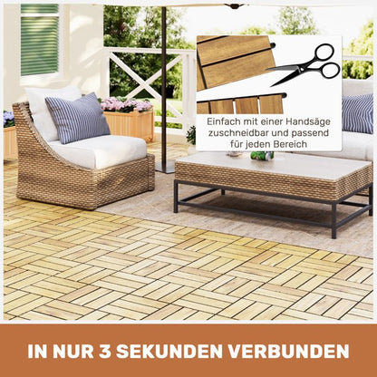Lot de 32 Dalles en Bois d'Acacia à emboîter 30x30cm -  Caillebotis Extérieur Clipsable pour Balcon, Terrasse et Jardin - Jaune