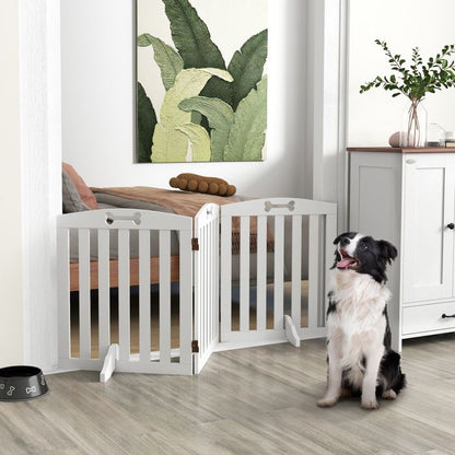 Barrière de sécurité chien - PawHut - avec pieds de support, pointes antidérapantes - 4 panneaux - 207,5 x 30 x 61 cm - blanc
