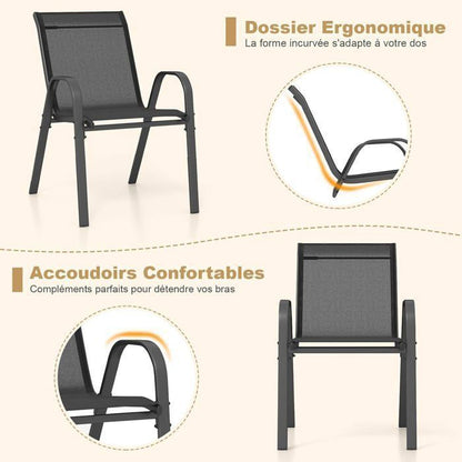 COSTWAY Lot de 2 Chaises de Jardin, Tissu Respirant, Chaises à Manger Empilables avec Accoudoirs, pour Patio Terrasse Porche, Bleu