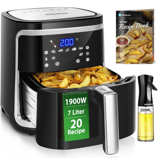 Aigostar Cube-Friteuse  Air sans Huile de 7L, 1900W. 7 Prprogrammes,Mode Manuel et Fonction Maintien au Chaud. Panneau Tactile LED