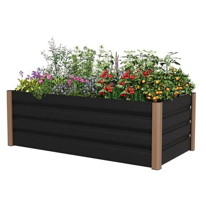 Bac de jardin surélevé en aluminium 200*80*40cm – Anti-rouille, fond ouvert, coins arrondis, Gris, 1pc