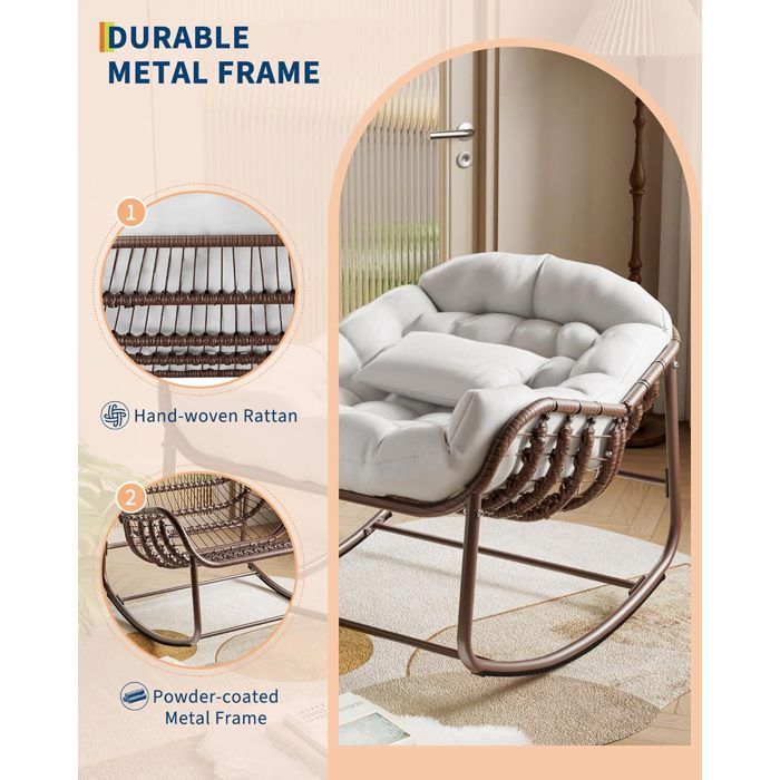 Chaise à bascule pour l'intérieur avec coussin rembourré ,Chaise à bascule en forme d'œuf pour salon, véranda, jardin, terrasse