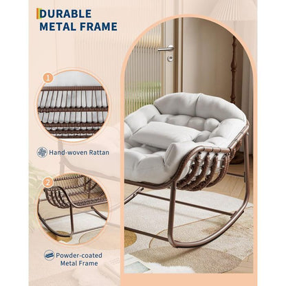 Chaise à bascule pour l'intérieur avec coussin rembourré ,Chaise à bascule en forme d'œuf pour salon, véranda, jardin, terrasse