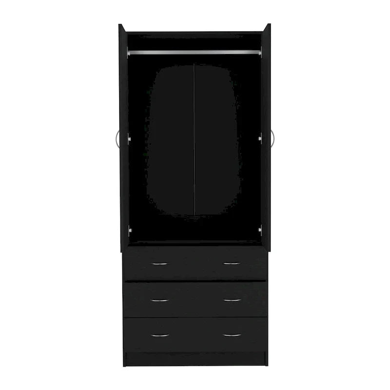 19  Modern Double-door Armoire with 3 Drawers and 1 Hanging Rod for Bedroom
