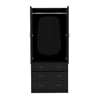 19  Modern Double-door Armoire with 3 Drawers and 1 Hanging Rod for Bedroom