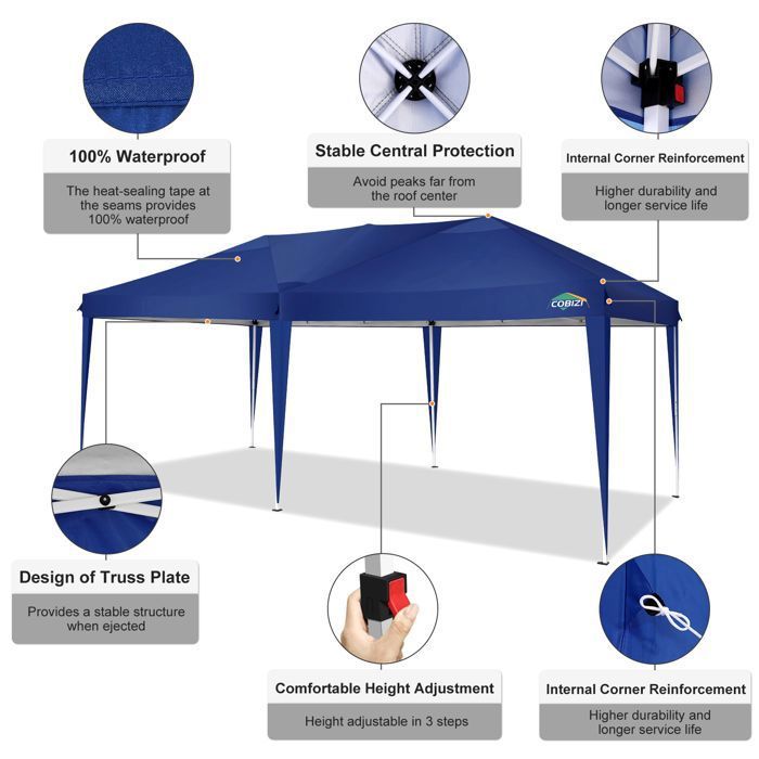Tonnelle Tente 3x6m Pliant Tonnelle de Jardin, étanche Pavillon Tente de réception pour Exterieur,Bleu foncé