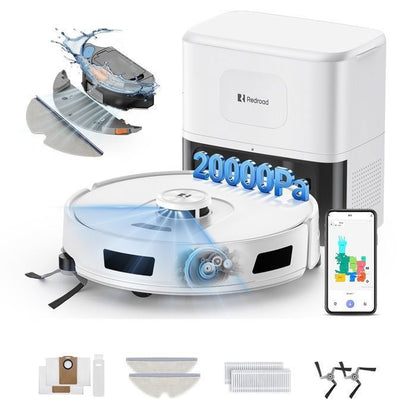Aspirateur Robot Laveur 4-en-1,20000 Pa-Redroad R11-200min Autonomie,Vidange Auto,avec Navigation LiDAR,Charge-Auto,avec App-Gris