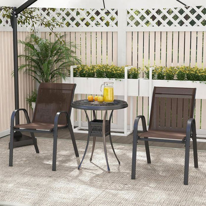 COSTWAY Lot de 2 Chaises de Jardin, Tissu Respirant, Chaises à Manger Empilables avec Accoudoirs, pour Patio Terrasse Porche, Noir