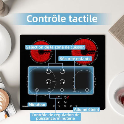 Plaque de Cuisson Vitrocéramique - WEHIMO - 2 Feux - 3400W - Noir - Sécurité enfant