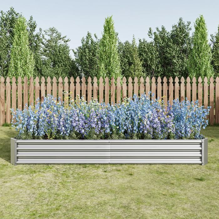 Jardinière surélevée extérieure - BELLEMAVE - Bac de jardin en métal - Sans fond - 232 x 113,5 x 30 cm - Vert