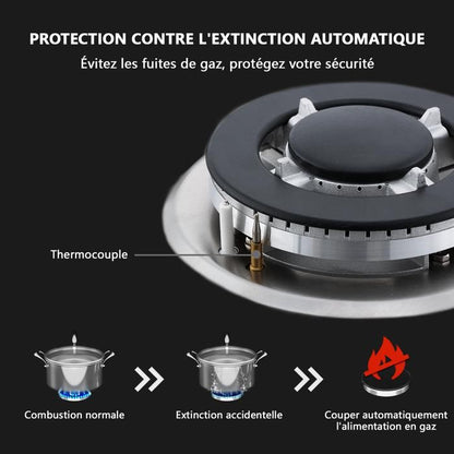Plaque de Cuisson Gaz - ISEASY - 2 Feux - Inox - Encastrable - Allumage par Impulsion