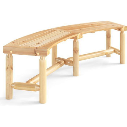 Banc de Jardin Extérieur Incurvé COSTWAY, Bois Massif, 2-3 Personnes, sans Dossier, Charge 360 kg, pour Patio Piscine, Naturel