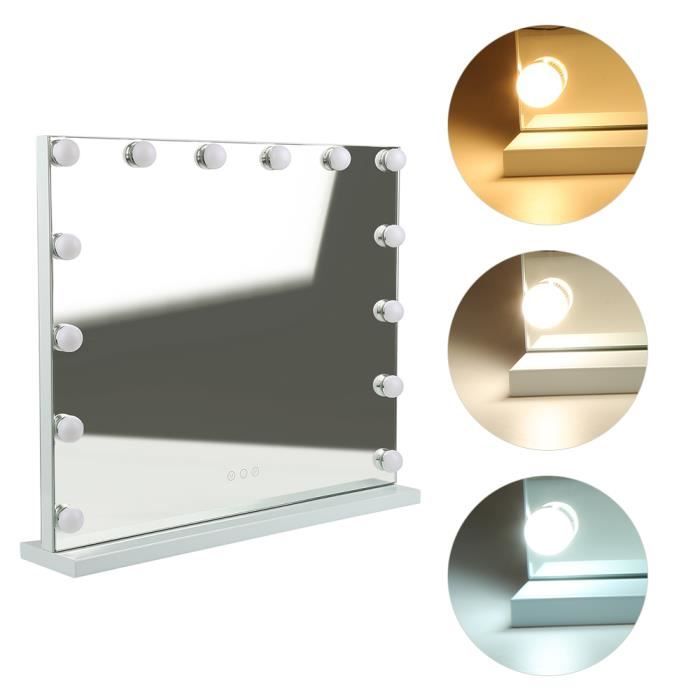 Miroir Tactile de Maquillage sur Table - WILLONIN - Lumière Froide et Chaude - 14 Ampoules LED - 62 x 52 cm