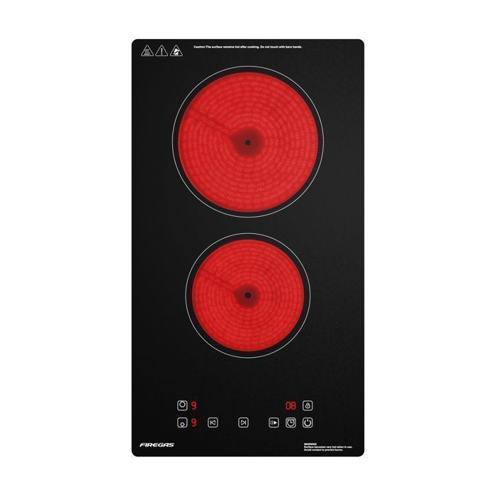 Plaque de Cuisson Vitrocéramique FIREGAS - 4 zones 7200W - L59 x P52 cm - Noir