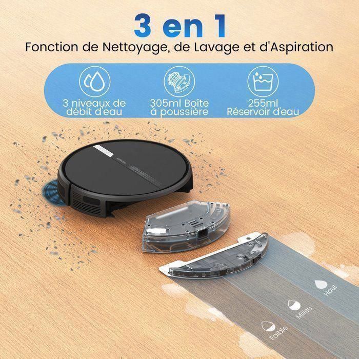 AIRROBO G60 Aspirateur Robot Laveur sans Fil 4000Pa, 120Min Longue Autonomie, Silencieux, Idéal pour Poils d'Animaux