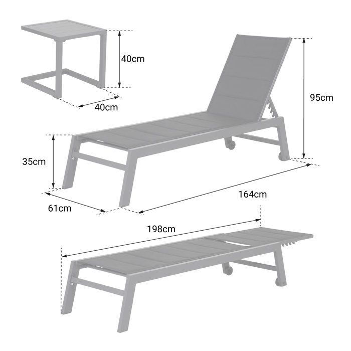 Set bain de soleil et table d'appoint BARBADOS en textilène taupe - aluminium blanc