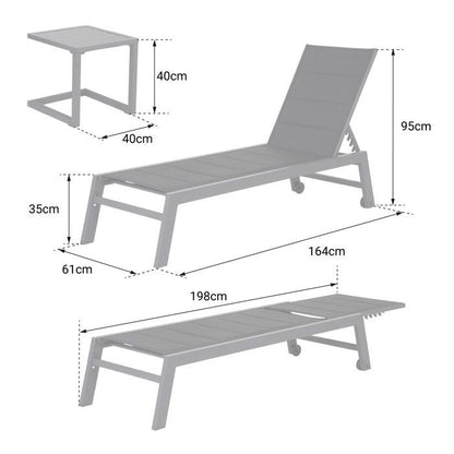 Set bain de soleil et table d'appoint BARBADOS en textilène taupe - aluminium blanc