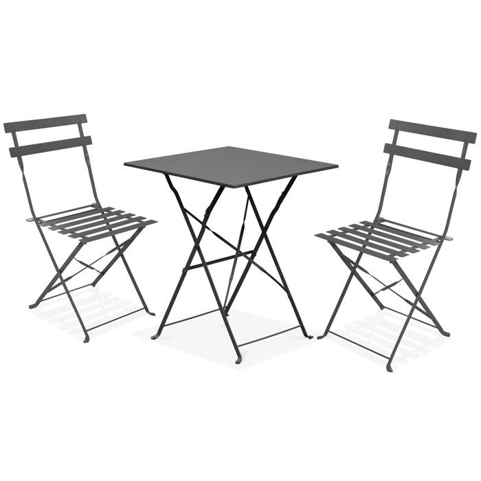 Table de jardin et 2 chaises acier 60 cm vert cactus Rome - Oviala