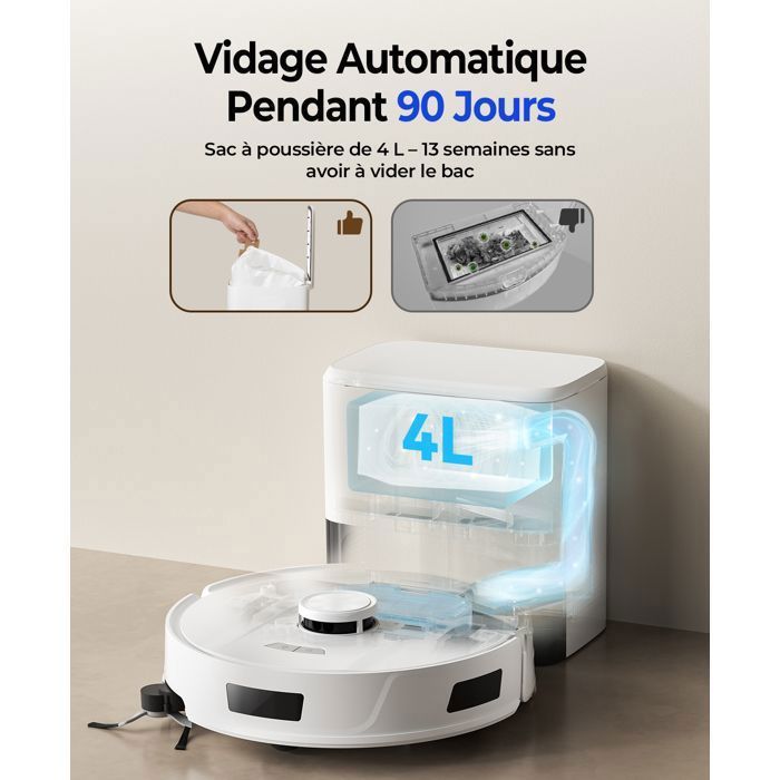 Aspirateur Robot Laveur 4-en-1,20000 Pa-Redroad R11-200min Autonomie,Vidange Auto,avec Navigation LiDAR,Charge-Auto,avec App-Gris